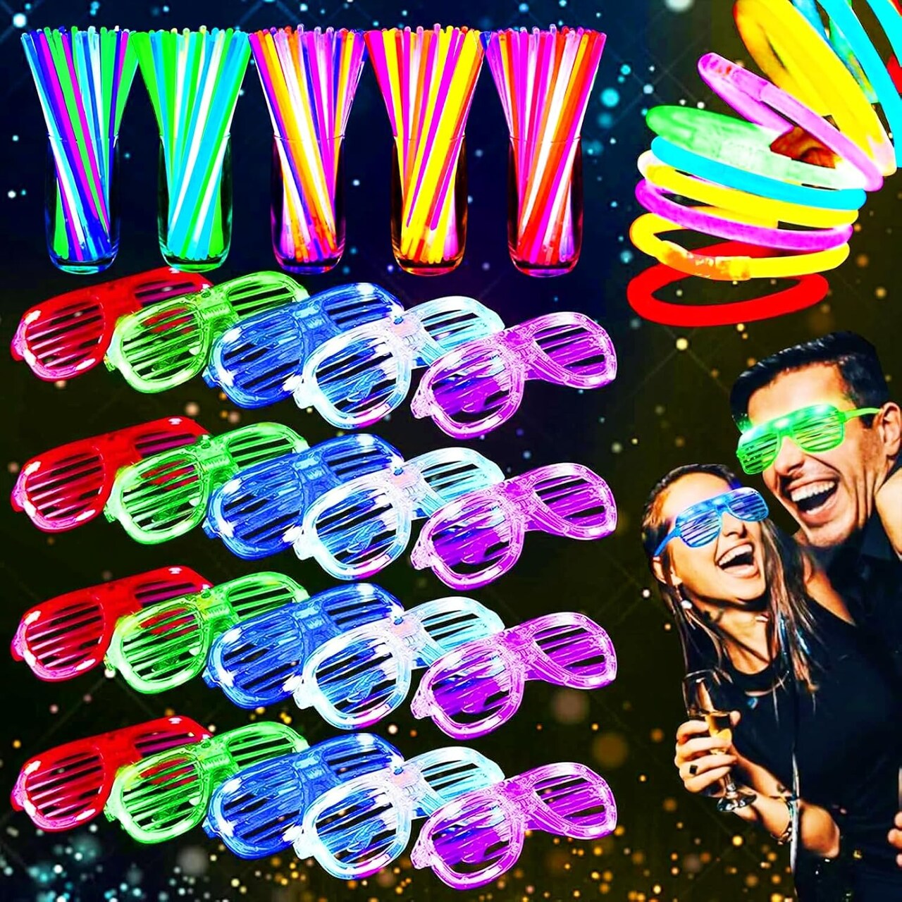 125 Pack Glow in the Dark Party Supplies for Kids Adults,Light Up Party Favors with 25 LED Glow Glasses Sunglasses,100 Glow Sticks Bulk Glow Bracelets for Graduation Wedding 4th of July Pool Fiesta